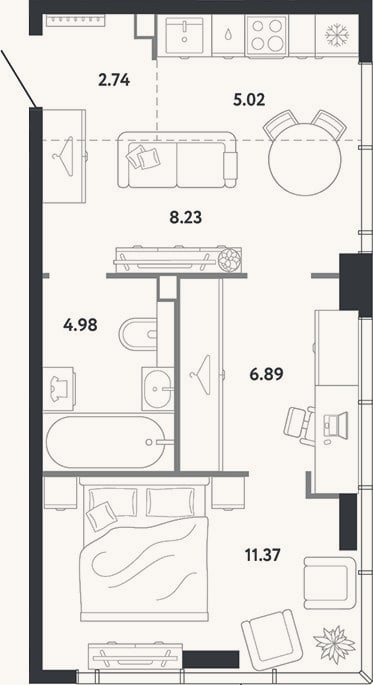 Планировка: 1-к, 39,2 м²