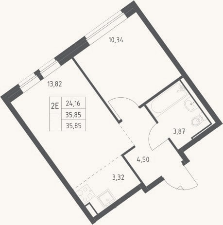Планировка: 2-к, 35,9 м²