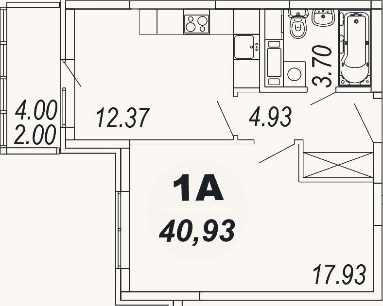 Планировка: 1-к, 38,9 м²