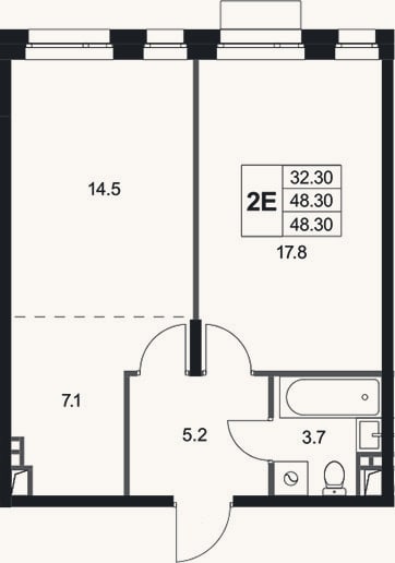 Планировка: 2-к, 48,3 м²