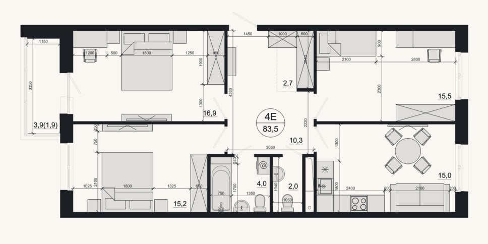 Планировка: 4+ к, 81,6 м²