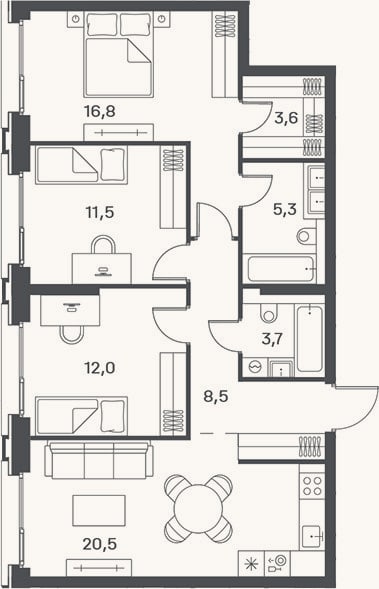 Планировка: 4+ к, 81,9 м²