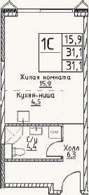 Планировка: Студия, 31,1 м²