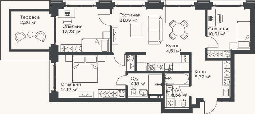 Планировка: 4+ к, 82,5 м²