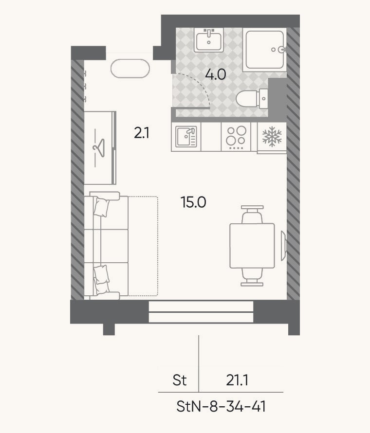 Планировка: Студия, 21,1 м²