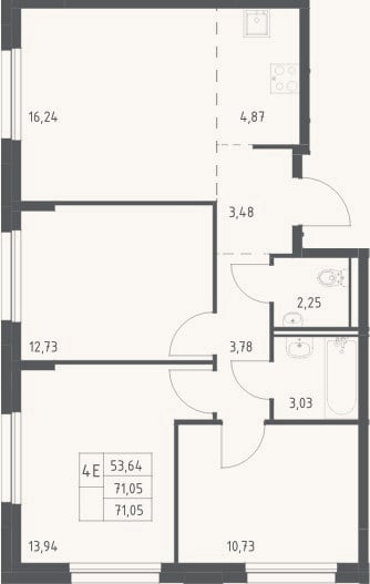 Планировка: 4+ к, 71,1 м²