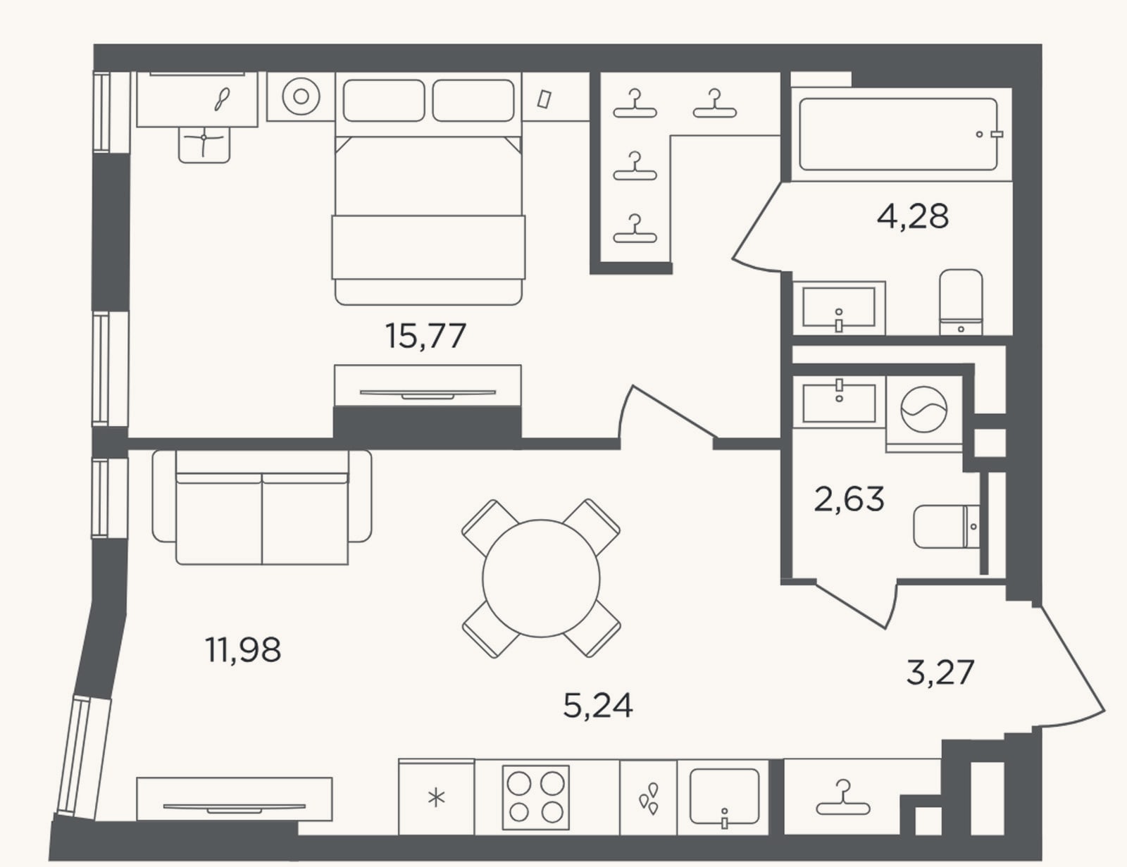 Планировка: 2-к, 43,2 м²