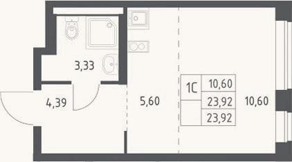 Планировка: Студия, 23,9 м²