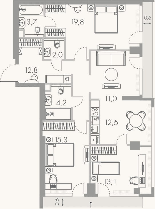 Планировка: 4+ к, 94,5 м²