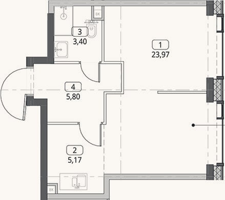 Планировка: Студия, 38,3 м²