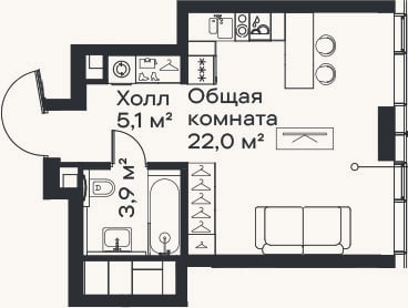 Планировка: Студия, 31 м²