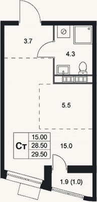 Планировка: Студия, 28,5 м²