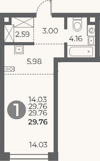 Планировка: Студия, 29,8 м²