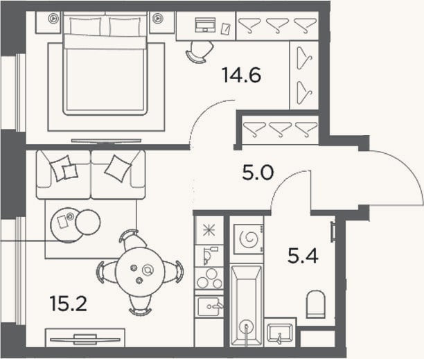 Планировка: 1-к, 40,2 м²