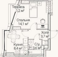 Планировка: 1-к, 28,2 м²