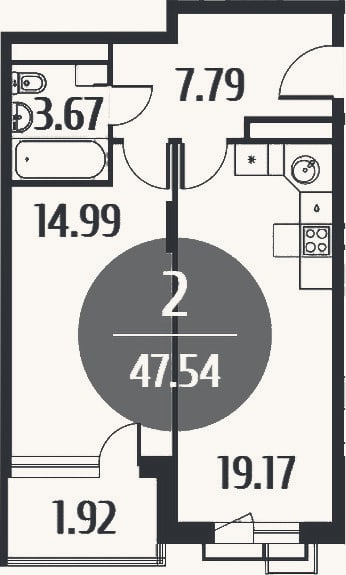 Планировка: 2-к, 45,5 м²