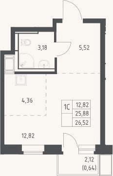 Планировка: Студия, 25,9 м²