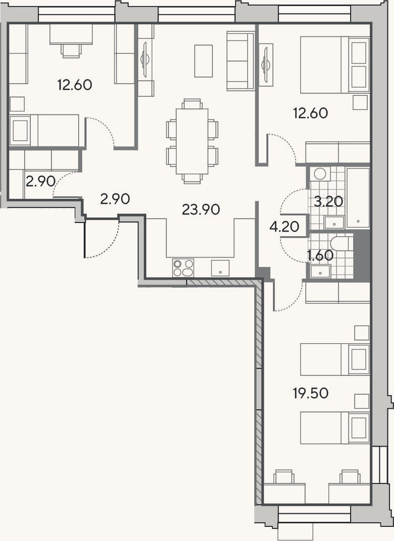 Планировка: 4+ к, 83,4 м²