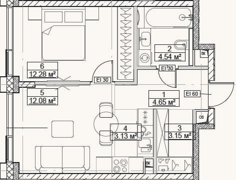 Планировка: 2-к, 39,8 м²