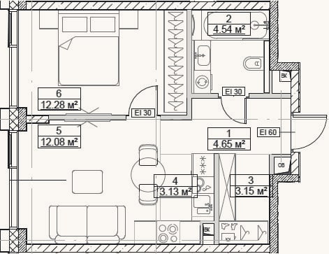 Планировка: 2-к, 39,8 м²