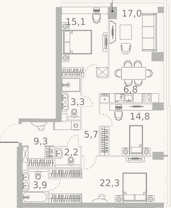 Планировка: 4+ к, 100,4 м²