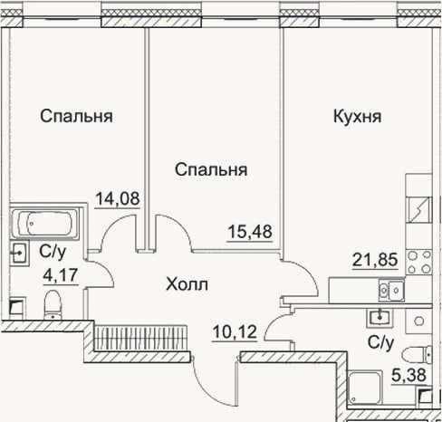Планировка: 3-к, 71,1 м²