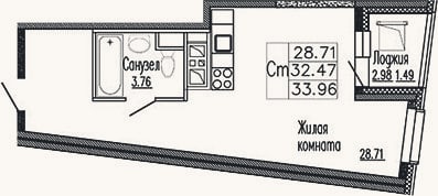 Планировка: Студия, 34 м²