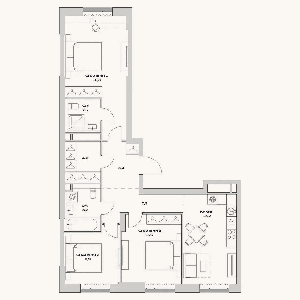 Планировка: 4+ к, 82,6 м²