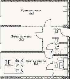 Планировка: 3-к, 71,5 м²