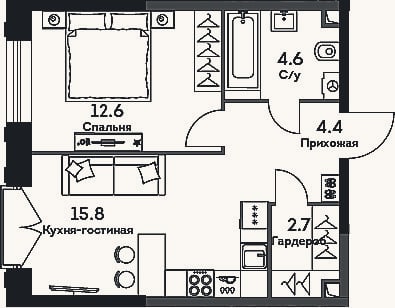 Планировка: 2-к, 40,1 м²