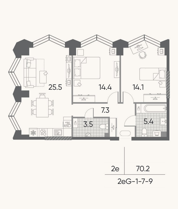 Планировка: 3-к, 70,2 м²