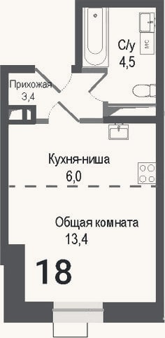 Планировка: Студия, 27 м²