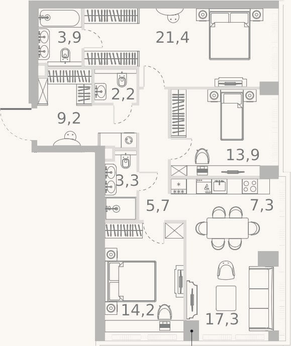Планировка: 4+ к, 98,4 м²