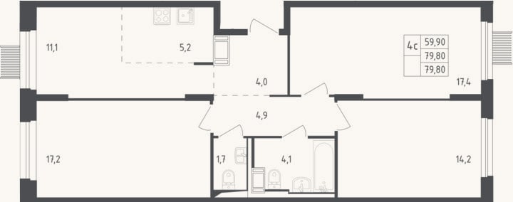 Планировка: 4+ к, 79,8 м²