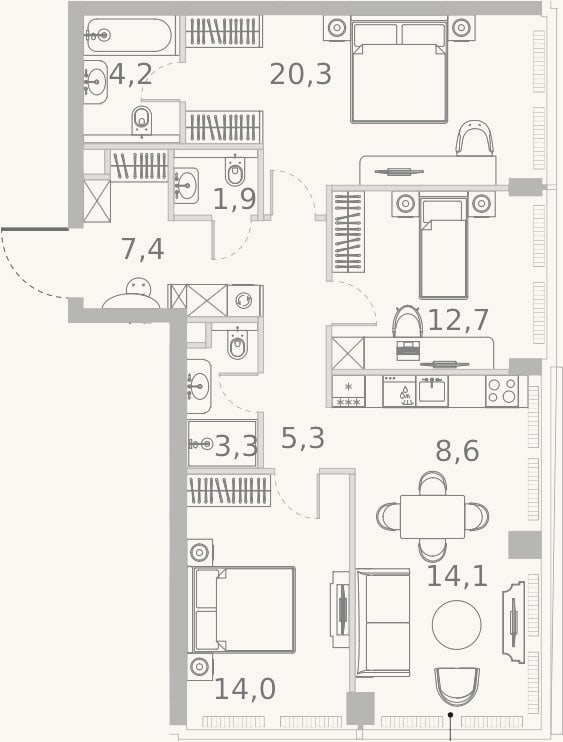 Планировка: 4+ к, 91,8 м²