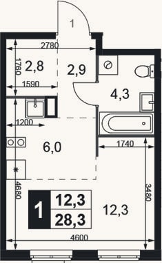 Планировка: Студия, 28,3 м²