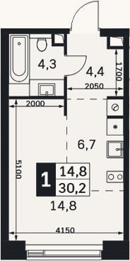 Планировка: Студия, 30,2 м²