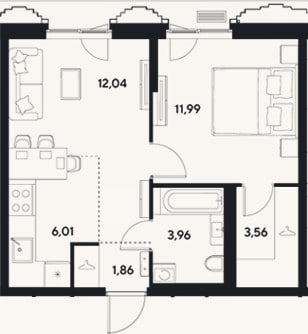 Планировка: 2-к, 39,4 м²
