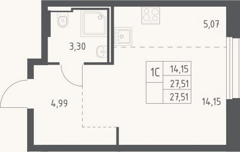 Планировка: Студия, 27,5 м²