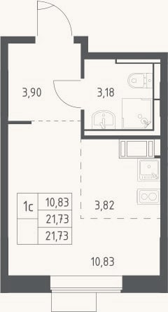 Планировка: Студия, 21,7 м²