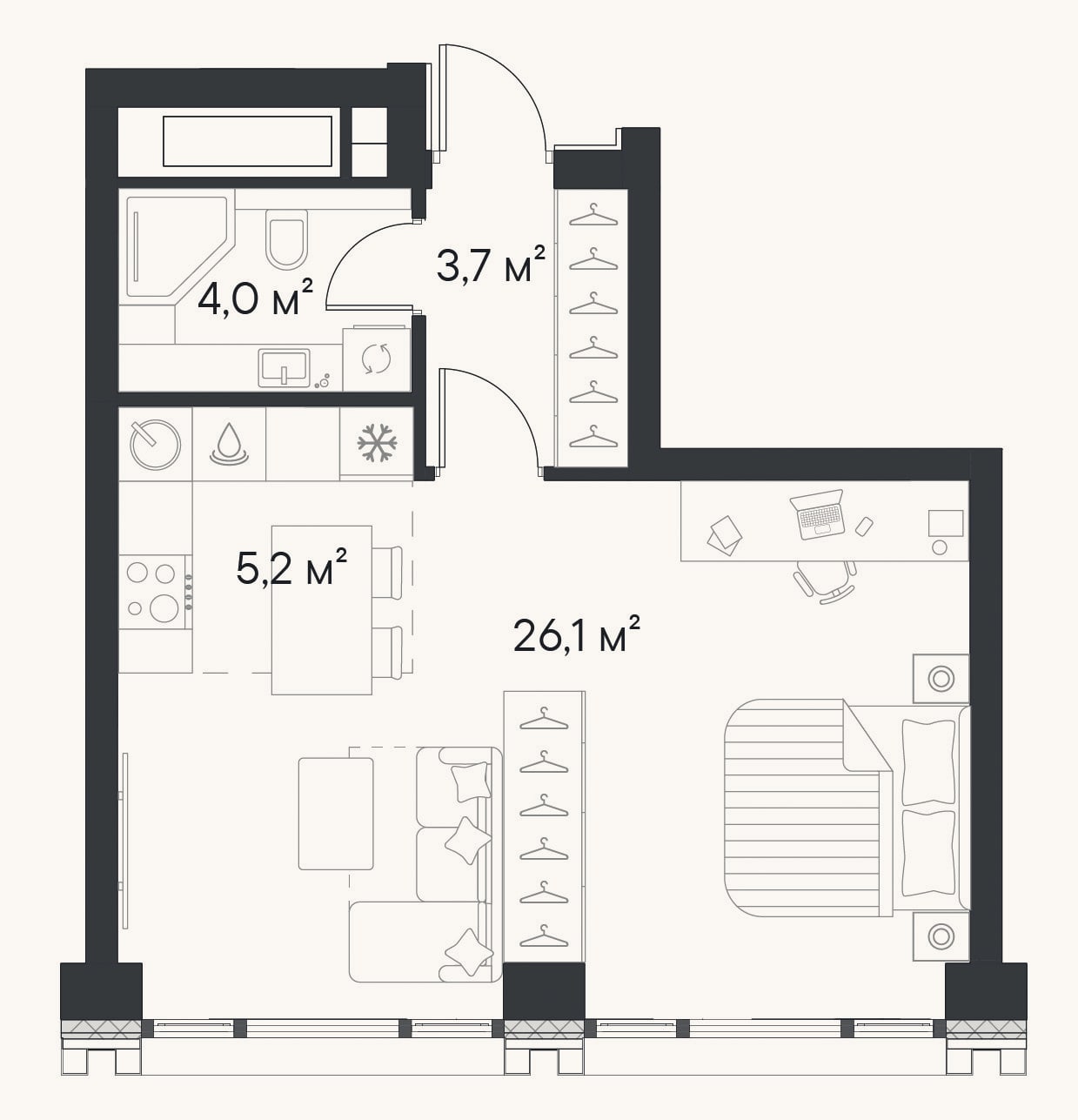 Планировка: Студия, 39 м²