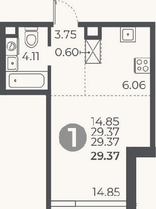 Планировка: Студия, 29,4 м²