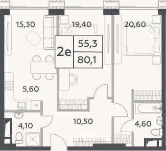 Планировка: 3-к, 80,1 м²