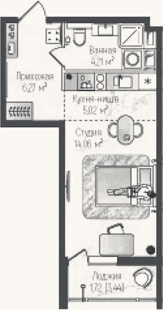 Планировка: Студия, 29,5 м²