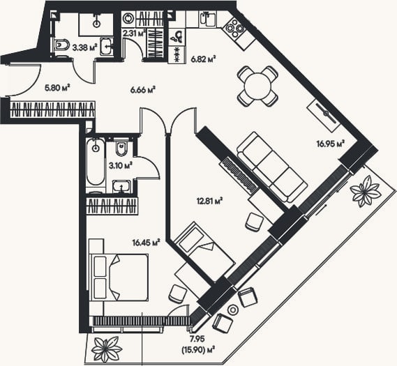 Планировка: 3-к, 74,3 м²