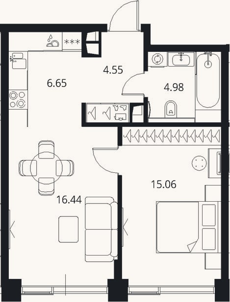 Планировка: 2-к, 47,7 м²