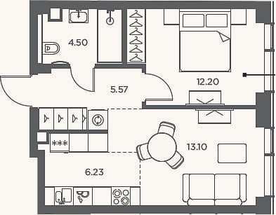 Планировка: 2-к, 41,6 м²
