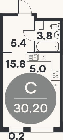 Планировка: Студия, 30 м²