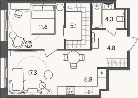 Планировка: 2-к, 49,9 м²