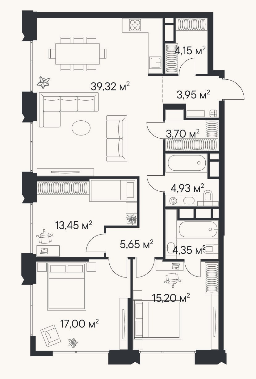 Планировка: 4+ к, 109,3 м²